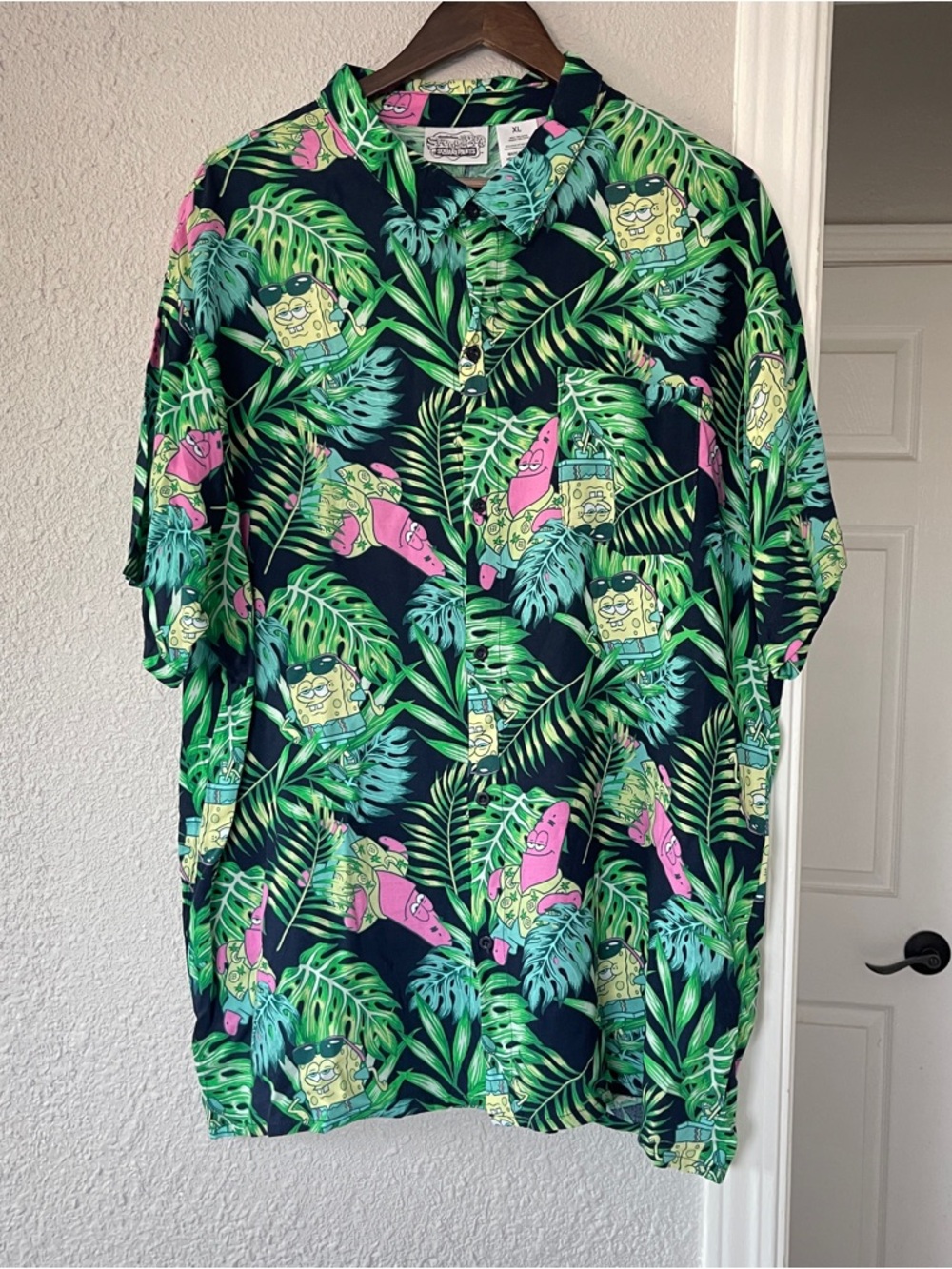 SpongeBob SquarePants Tropical Hawaiian Shirt Patrick Button Up XL Rayon